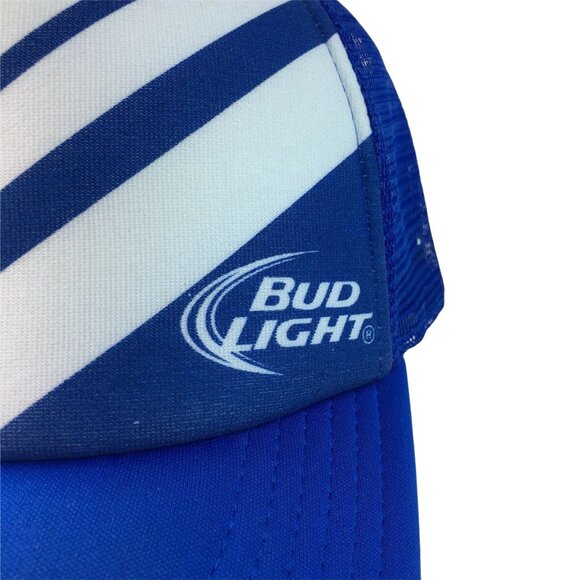 Trucker Hat Budweiser Bud Light Blue White Diagonal Logo Adjustable Snapback u - Picture 2 of 9